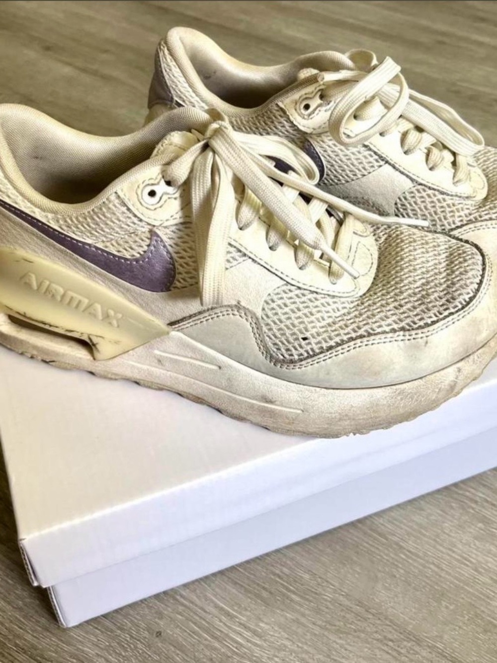 Nike Women’s Cream Sneakers with Purple Swoosh